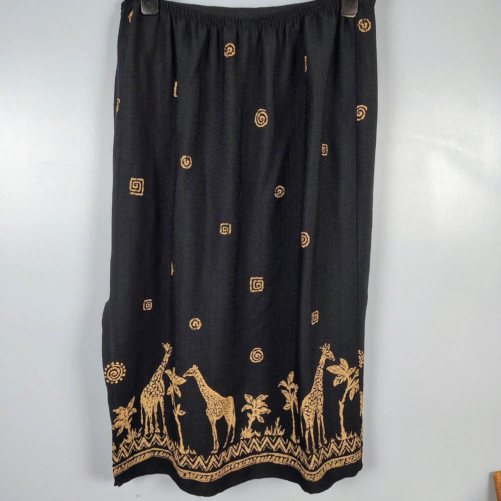 Alfred Dunner Womens SZ 16P Giraffe Safari Midi Skirt Black Gold Global Core - Picture 5 of 9